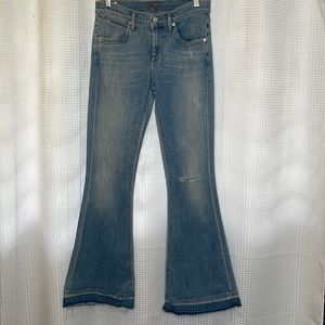 Agolde Madison 70s Style Flare Distressed Jeans Raw Drop Hem Sz 27